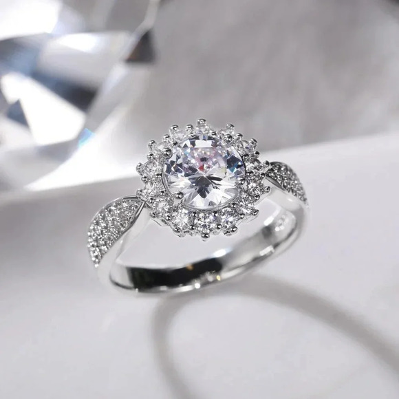 😍925 SILVER MOISSANITE SUN FLOWER WEDDING/ENGAGEMENT RING WOMEN, K754 - Picture 5 of 8